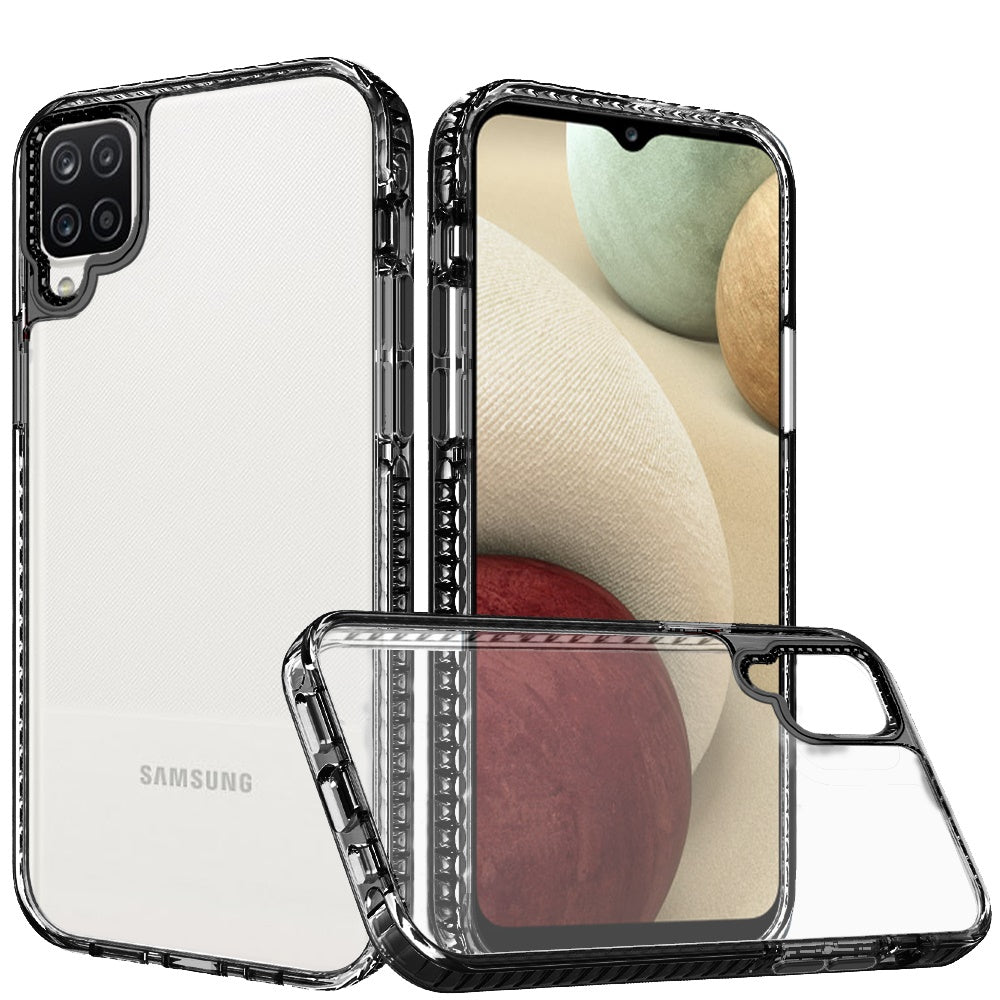 Galaxy A12 - Clear Thick Diamond Design Edge Hybrid Case - Black/Black - fonemask.com