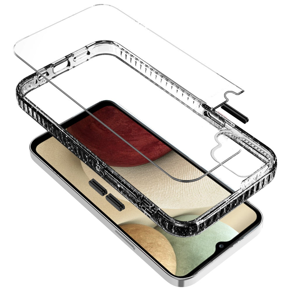Galaxy A12 - Clear Thick Diamond Design Edge Hybrid Case - Black/Black - fonemask.com