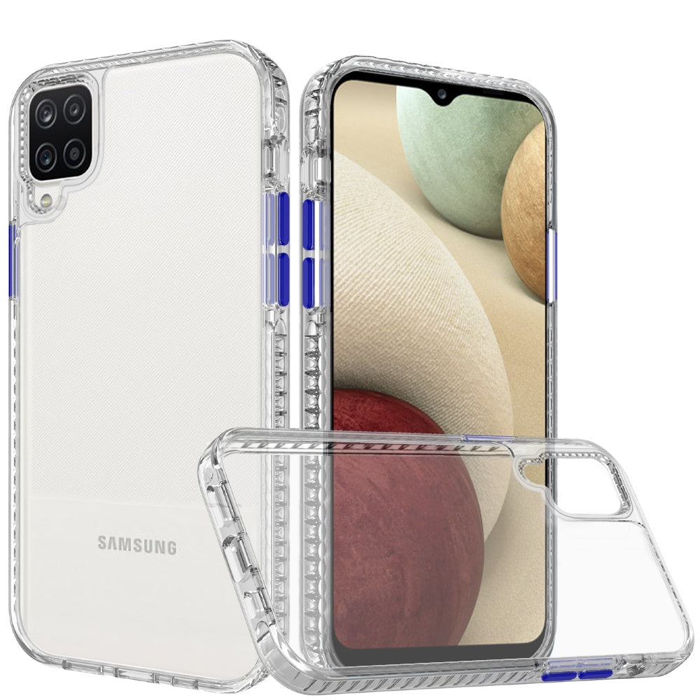 Galaxy A12 - Clear Thick Diamond Design Edge Hybrid Case - Clear/Blue - fonemask.com