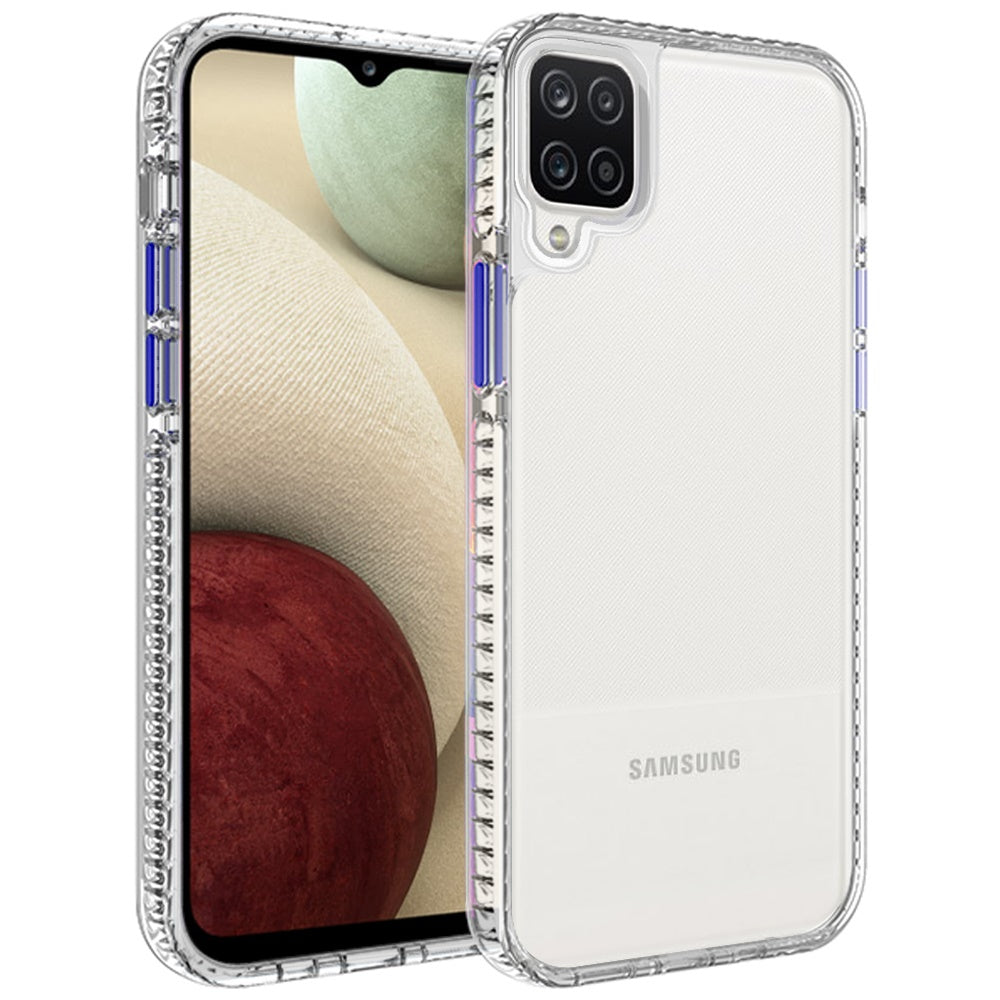 Galaxy A12 - Clear Thick Diamond Design Edge Hybrid Case - Clear/Blue - fonemask.com