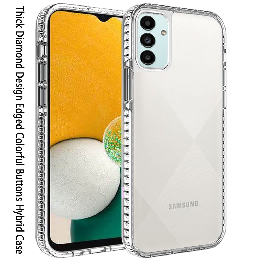 Galaxy A13 5G - Clear Thick Diamond Design Edge Hybrid Phone Case - Clear/Black - fonemask.com