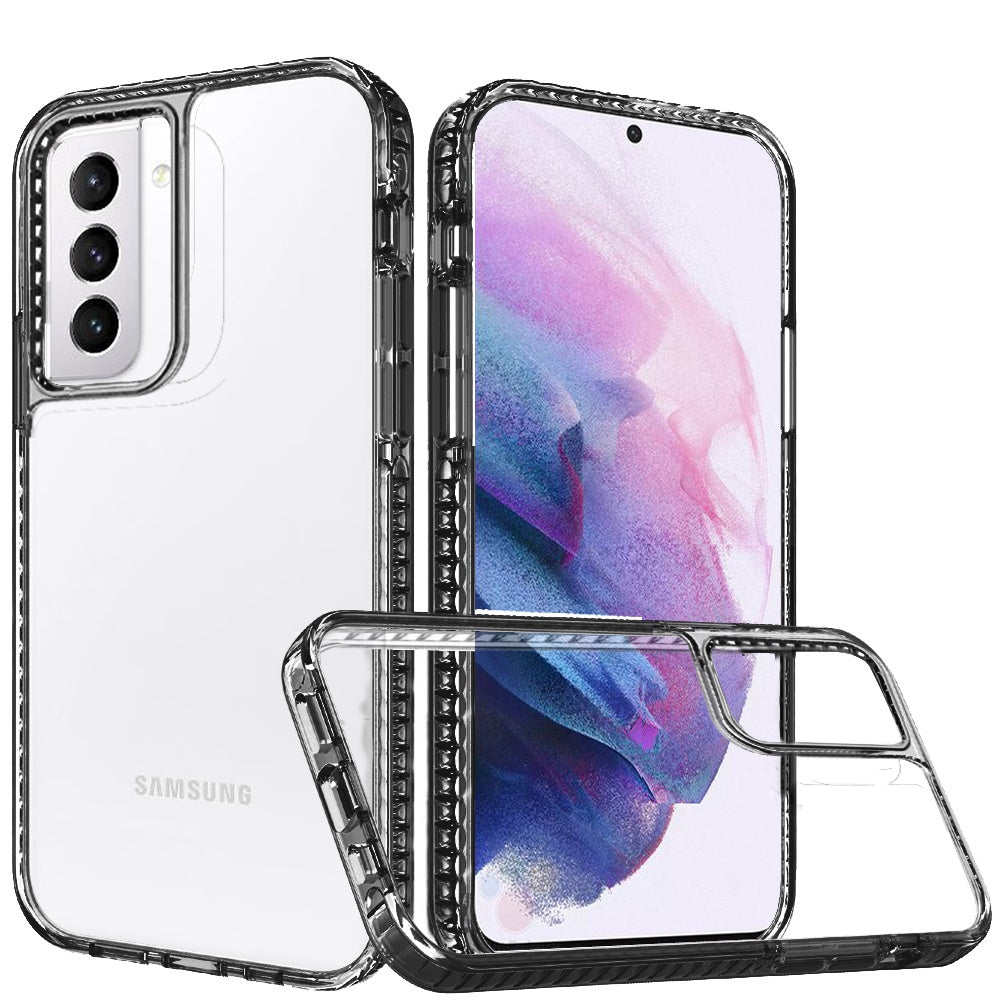 Galaxy S21 Ultra 5G - Clear Thick Diamond Design Edge Hybrid Case - Black/Black - fonemask.com