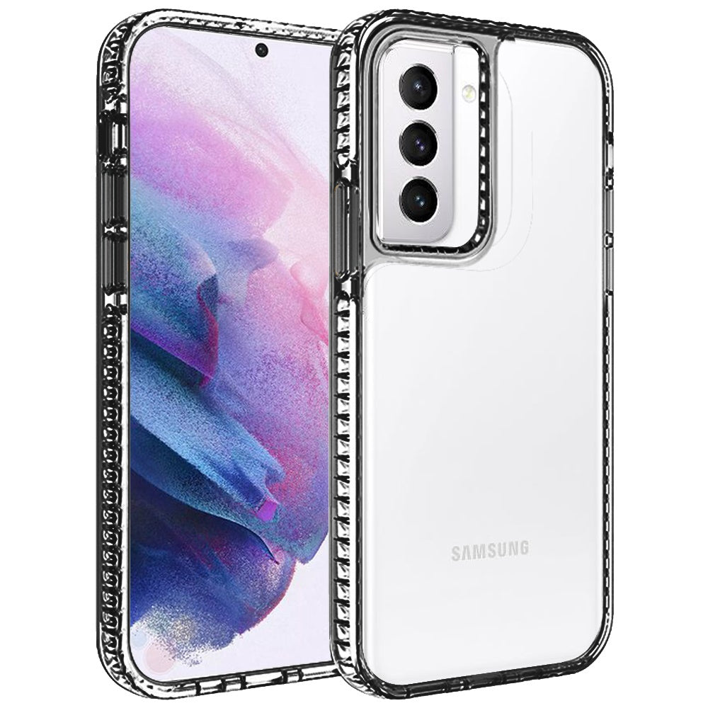 Galaxy S21 Ultra 5G - Clear Thick Diamond Design Edge Hybrid Case - Black/Black - fonemask.com