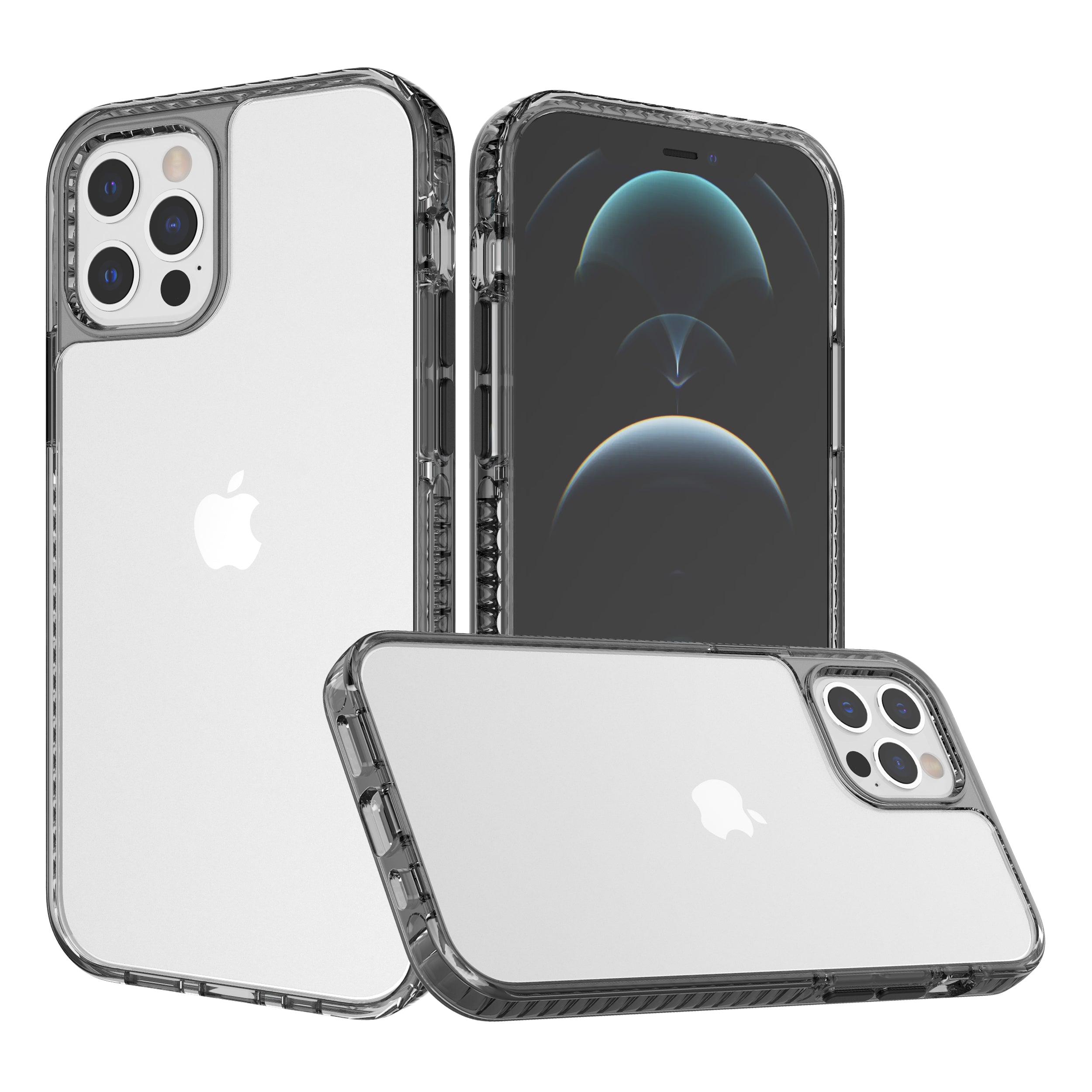 iPhone 11 Pro Max - Clear Thick Diamond Design Edge Hybrid Case - Black/Black - fonemask.com