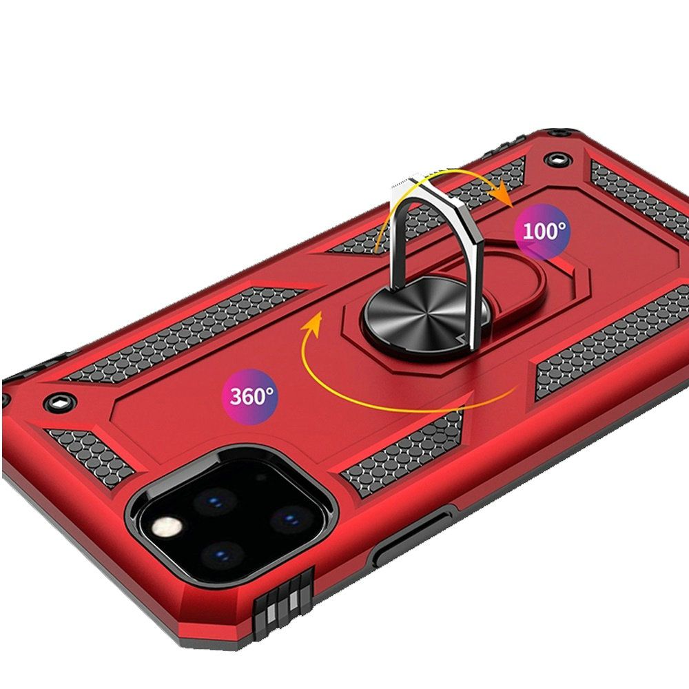 iPhone 11 Pro Max Magnetic Ring Kickstand Hybrid Case - Red - fonemask.com