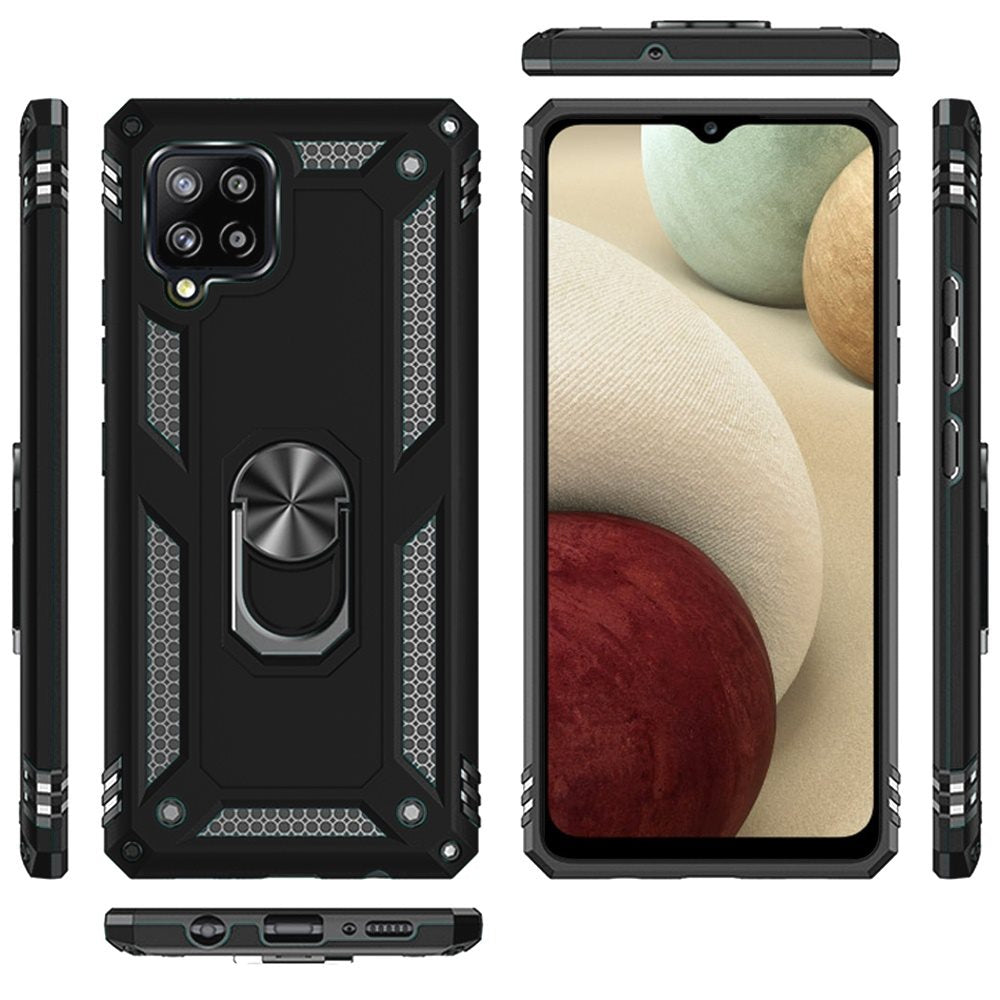 Galaxy A12 - Magnetic Ring Kickstand Hybrid Case - Black - fonemask.com