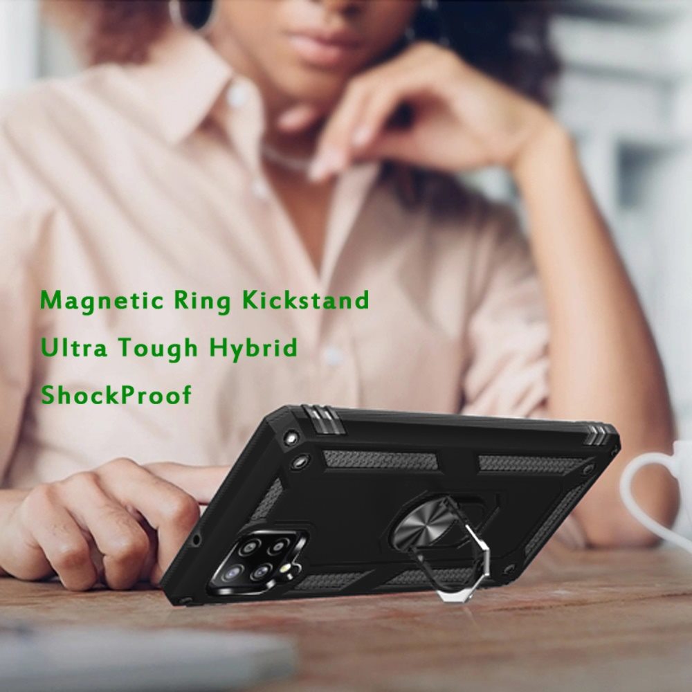Galaxy A12 - Magnetic Ring Kickstand Hybrid Case - Black - fonemask.com