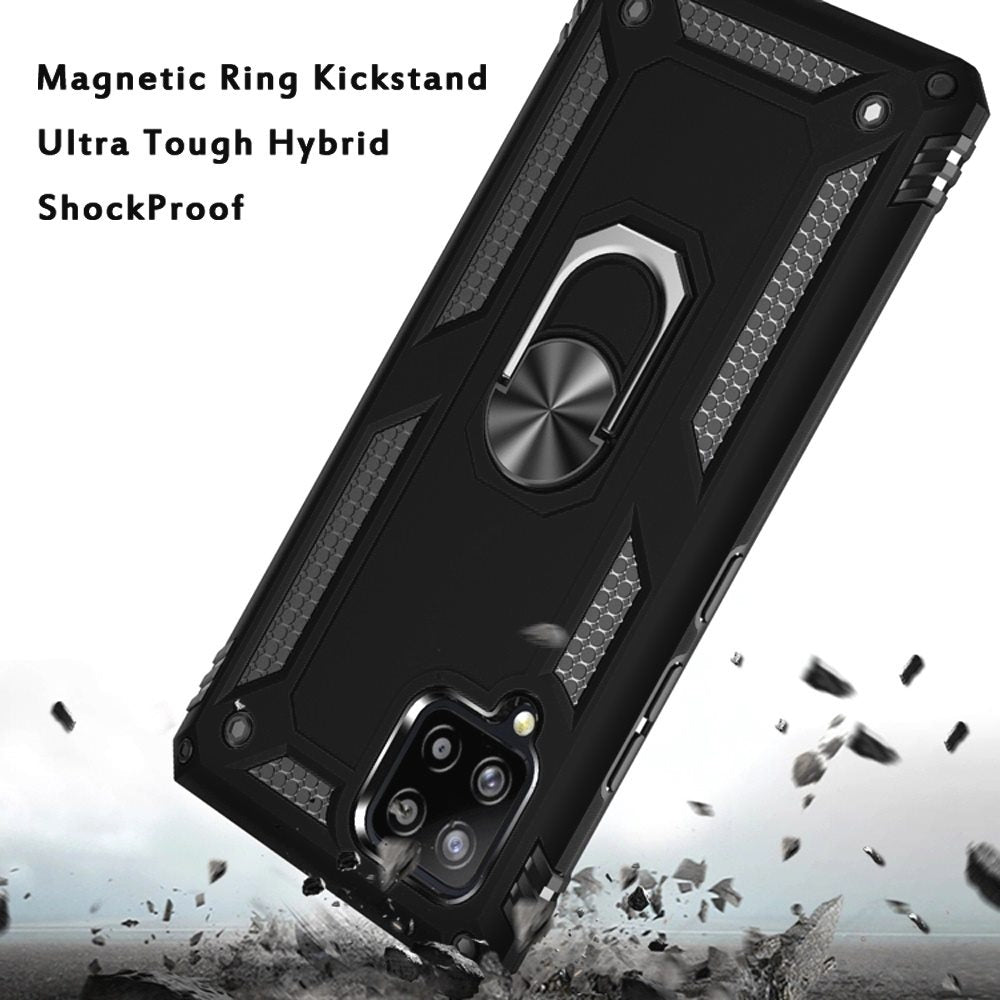 Galaxy A12 - Magnetic Ring Kickstand Hybrid Case - Black - fonemask.com