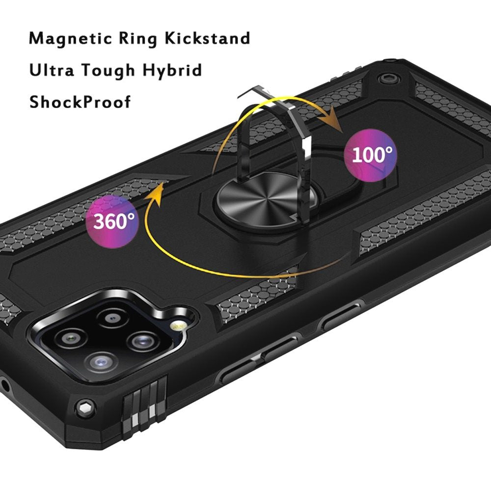 Galaxy A12 - Magnetic Ring Kickstand Hybrid Case - Black - fonemask.com