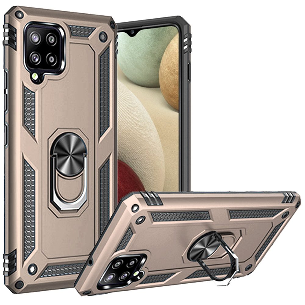 Galaxy A12 - Magnetic Ring Kickstand Hybrid Case - Gold - fonemask.com