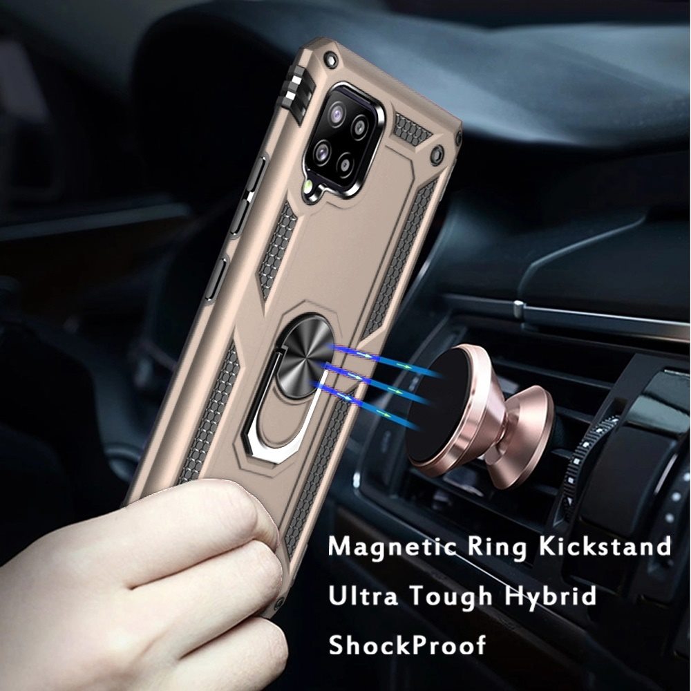 Galaxy A12 - Magnetic Ring Kickstand Hybrid Case - Gold - fonemask.com