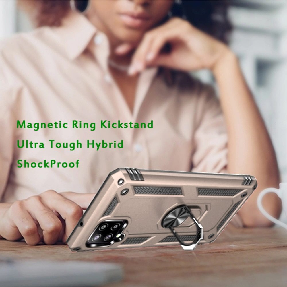 Galaxy A12 - Magnetic Ring Kickstand Hybrid Case - Gold - fonemask.com