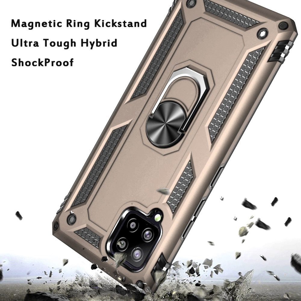Galaxy A12 - Magnetic Ring Kickstand Hybrid Case - Gold - fonemask.com