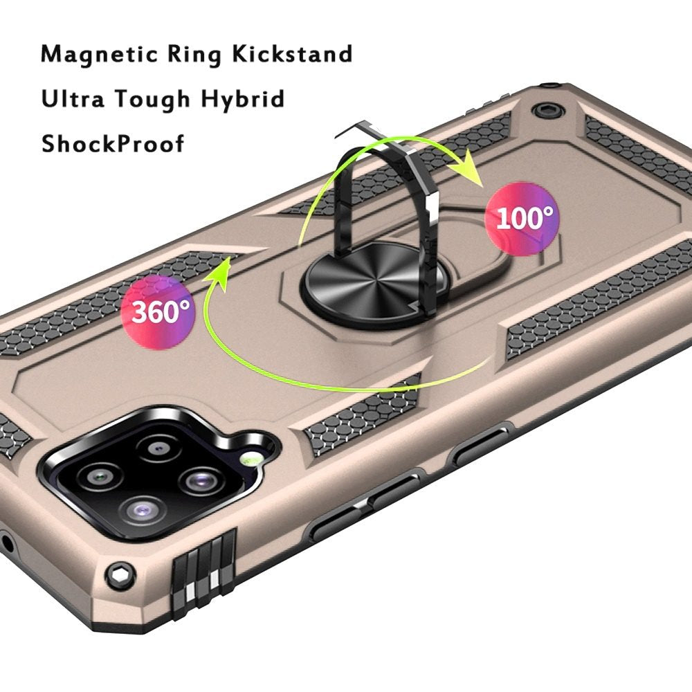Galaxy A12 - Magnetic Ring Kickstand Hybrid Case - Gold - fonemask.com