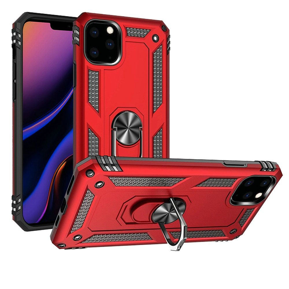 iPhone 12 / 12 Pro Magnetic Ring Kickstand Hybrid Case - Red - fonemask.com