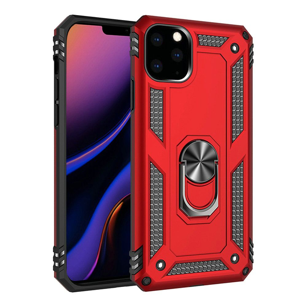 iPhone 12 / 12 Pro Magnetic Ring Kickstand Hybrid Case - Red - fonemask.com