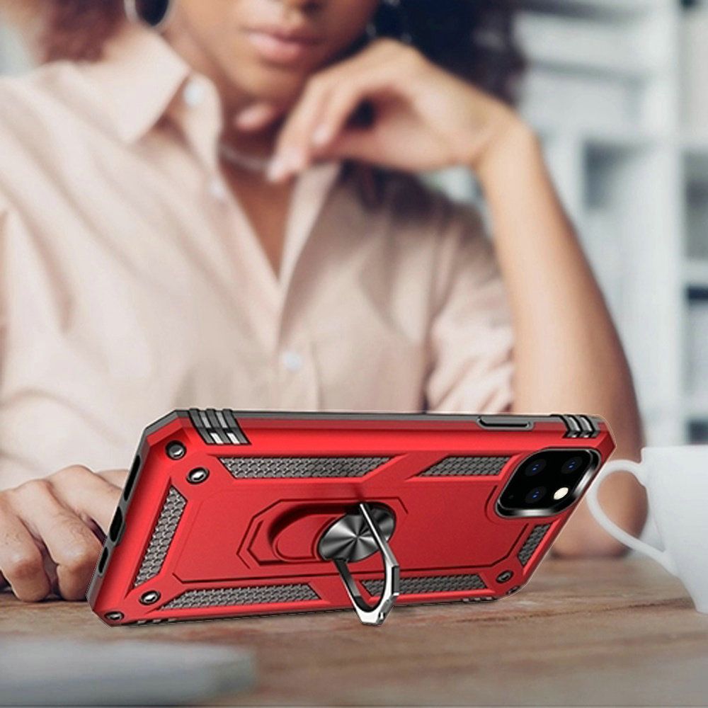 iPhone 12 / 12 Pro Magnetic Ring Kickstand Hybrid Case - Red - fonemask.com