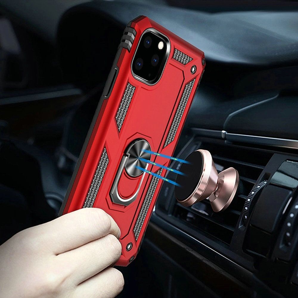 iPhone 12 Pro Max Magnetic Ring Kickstand Hybrid Case - Red - fonemask.com