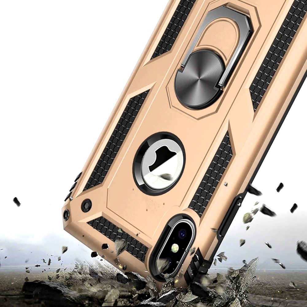 iPhone XR Magnetic Ring Kickstand Hybrid Case - Gold - fonemask.com