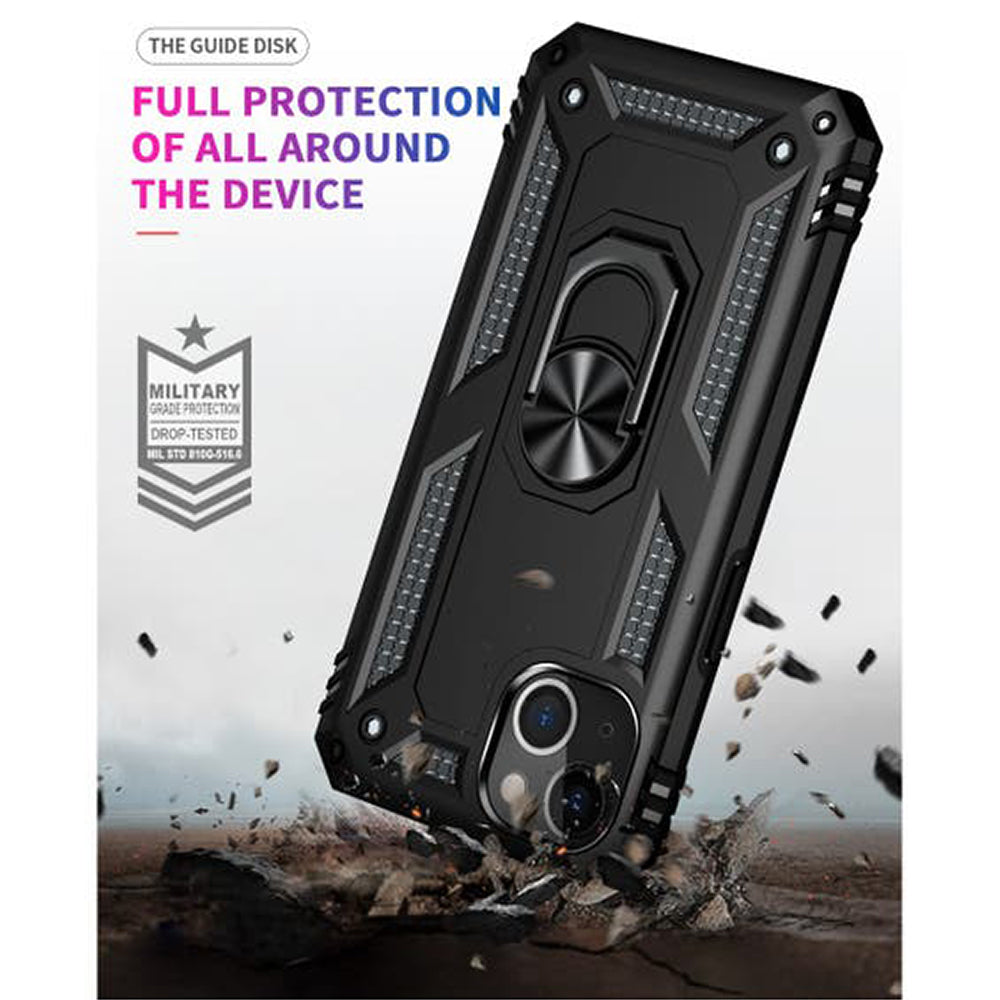 iPhone 14 Magnetic Ring Kickstand Hybrid Phone Case - Black