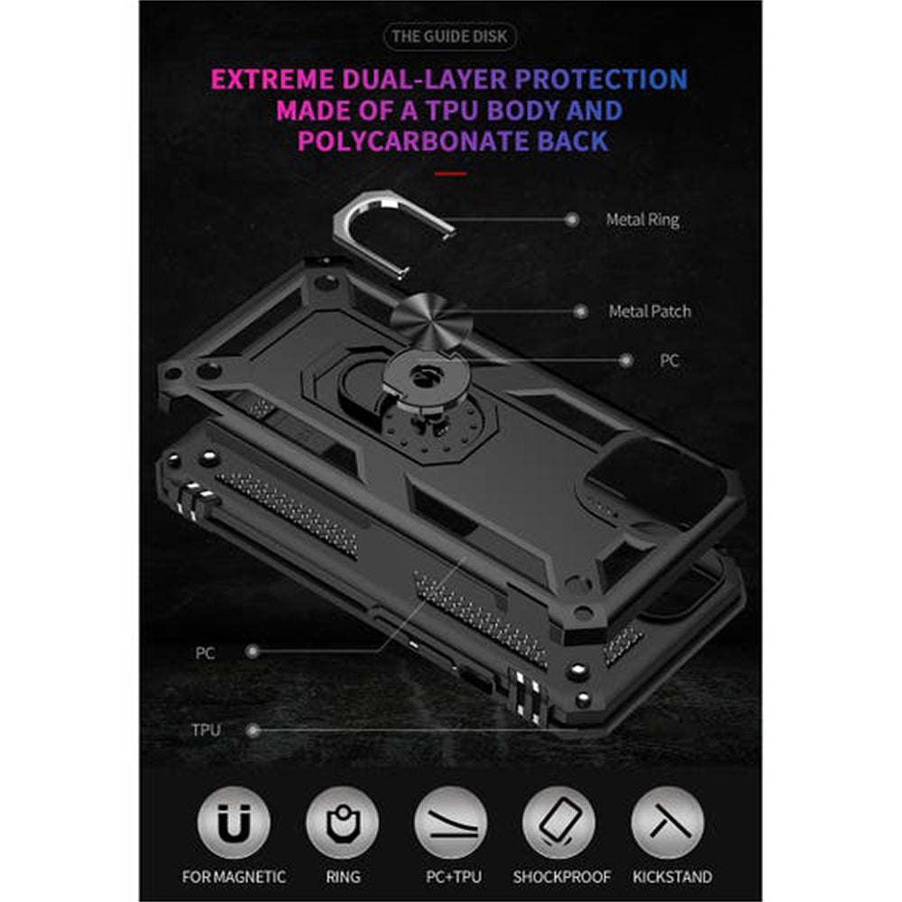 iPhone 14 Magnetic Ring Kickstand Hybrid Phone Case - Black