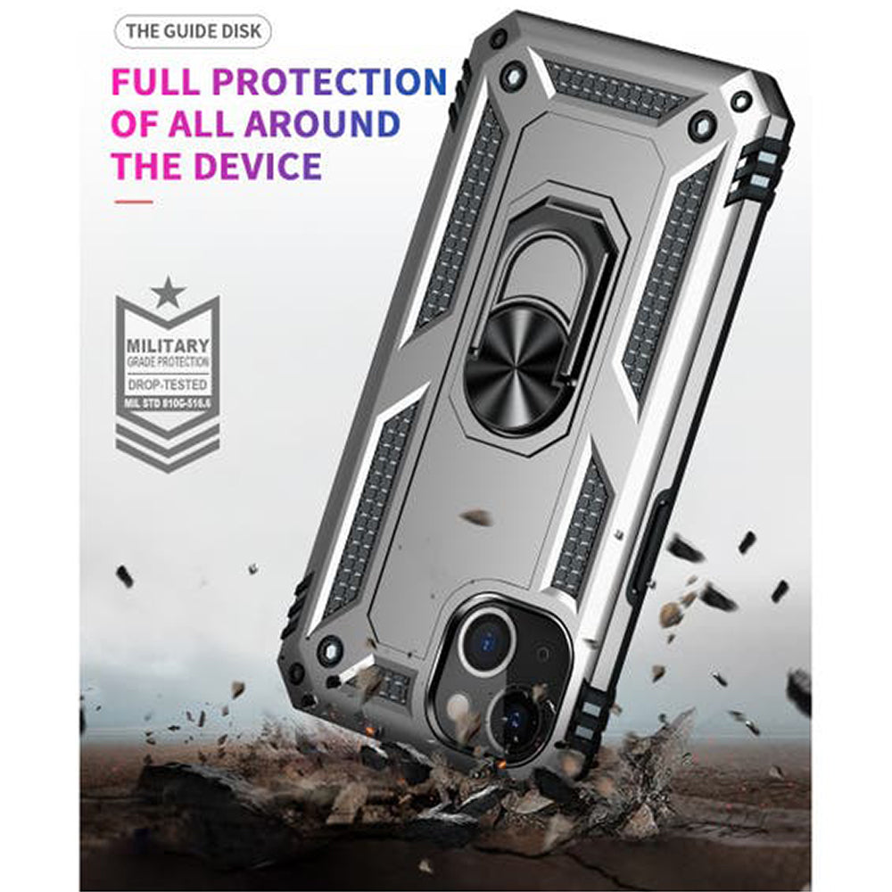 iPhone 14 Magnetic Ring Kickstand Hybrid Phone Case - Silver