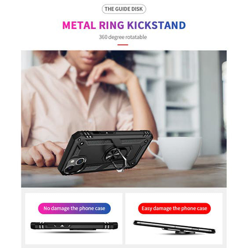 iPhone 14 Magnetic Ring Kickstand Hybrid Phone Case - Black