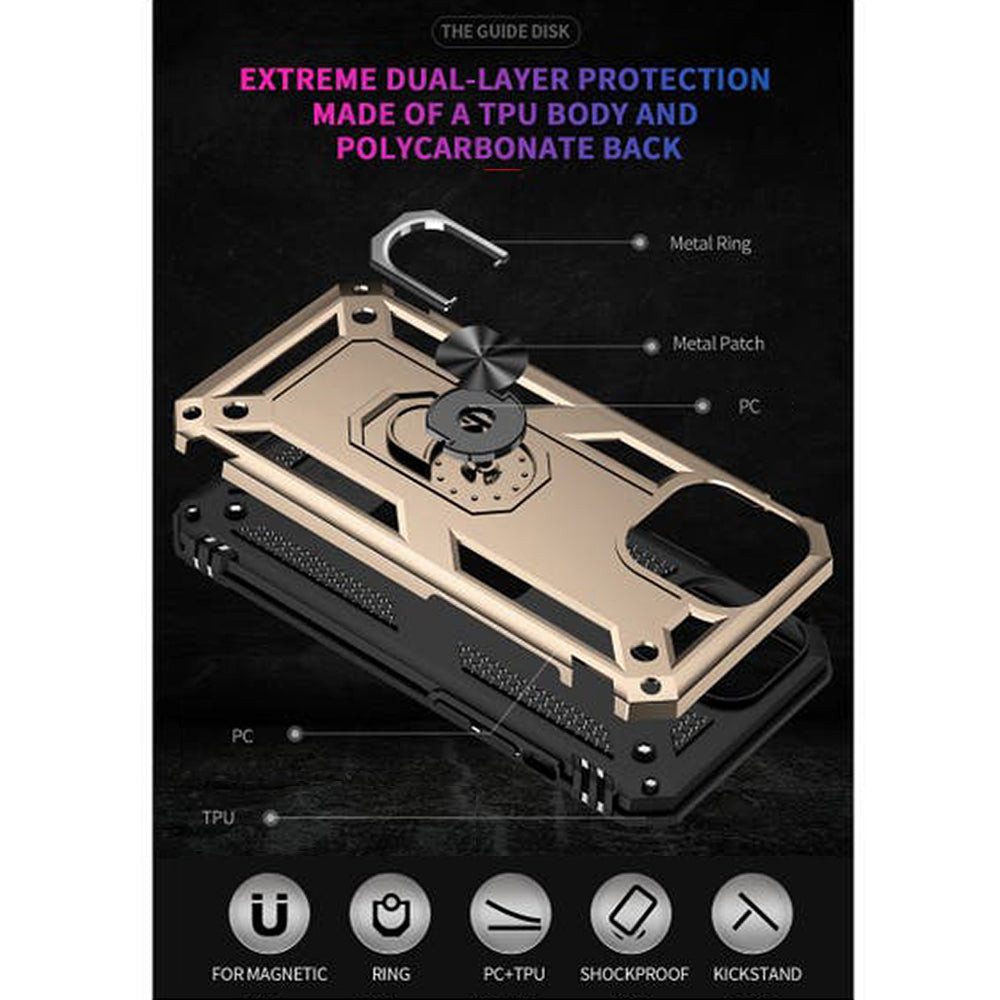 iPhone 14 Pro Magnetic Ring Kickstand Hybrid Phone Case - Gold