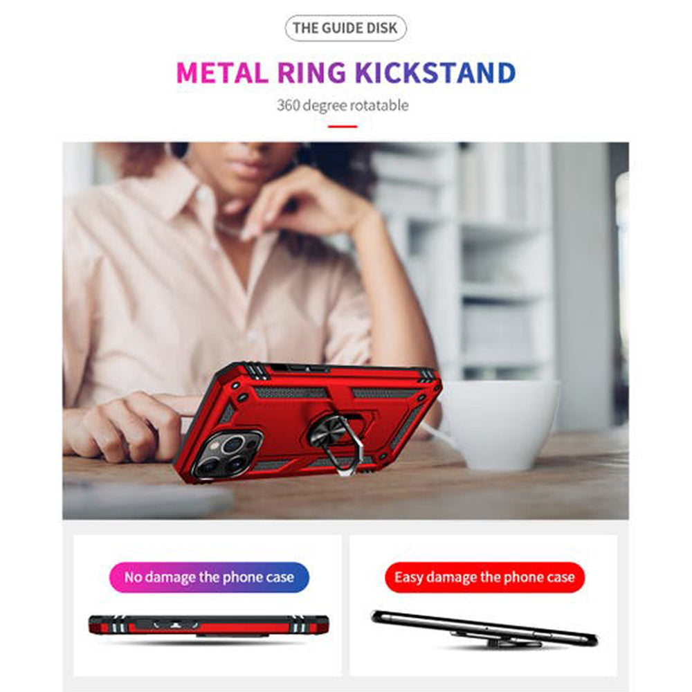 iPhone 14 Pro Magnetic Ring Kickstand Hybrid Phone Case - Red