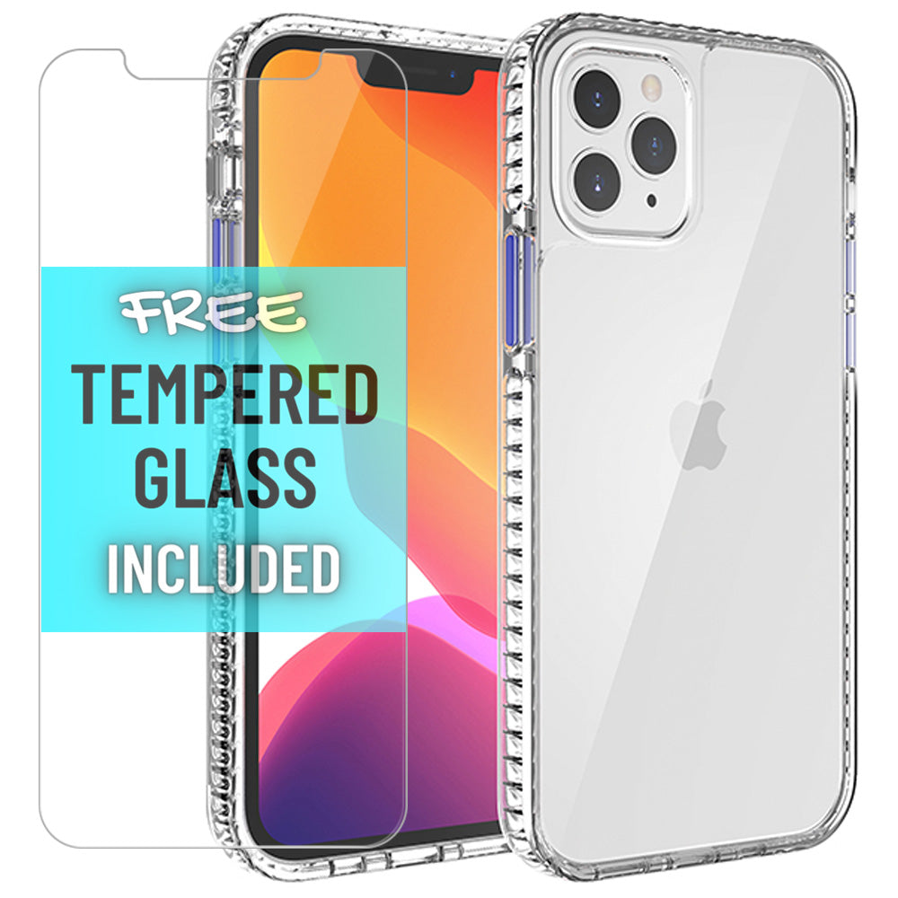 iPhone XR - Clear Thick Diamond Design Edge Hybrid Case with free tempered glass screen protector - Clear/Blue - fonemask.com