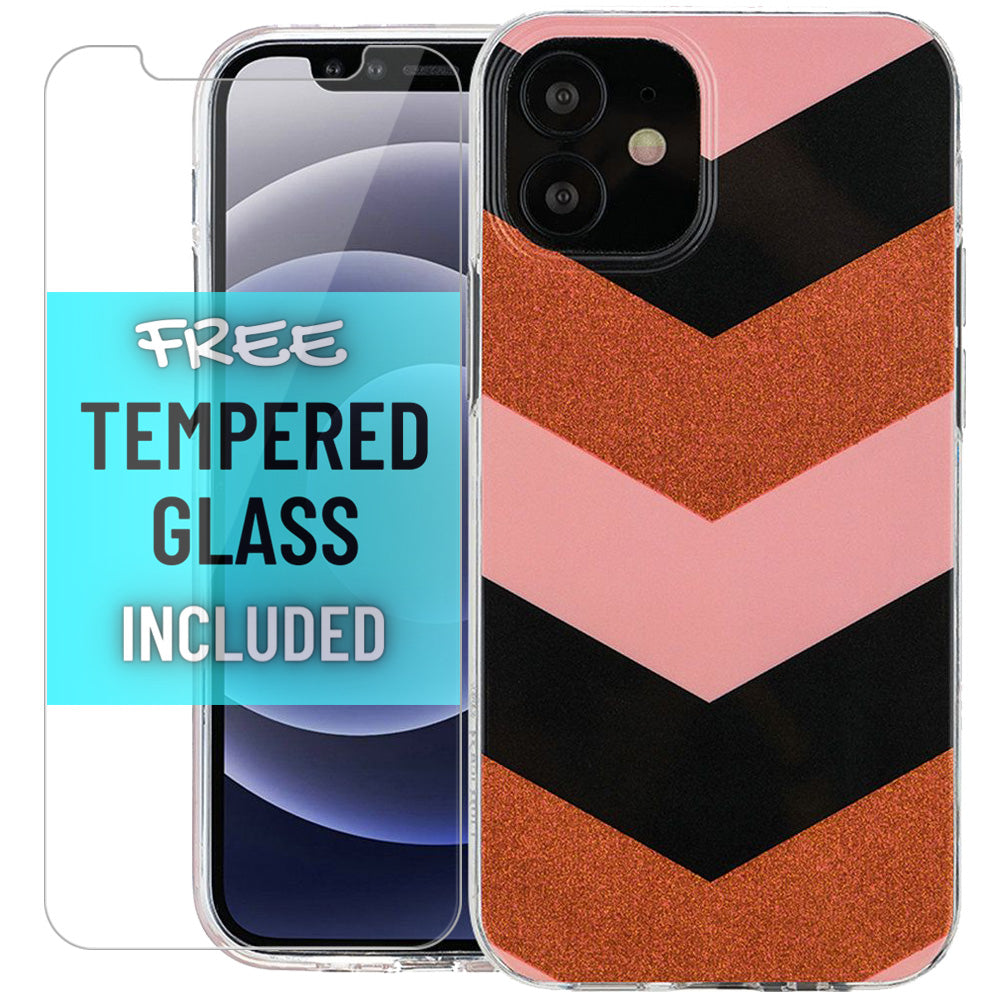 iPhone 12 Pro Max Rich Chevron Glitter Case with free tempered glass screen protector - fonemask.com