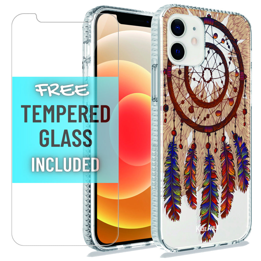 iPhone 12 Pro Max - Antique Feather Shock Proof Hybrid Case with free tempered glass screen protector- fonemask.com