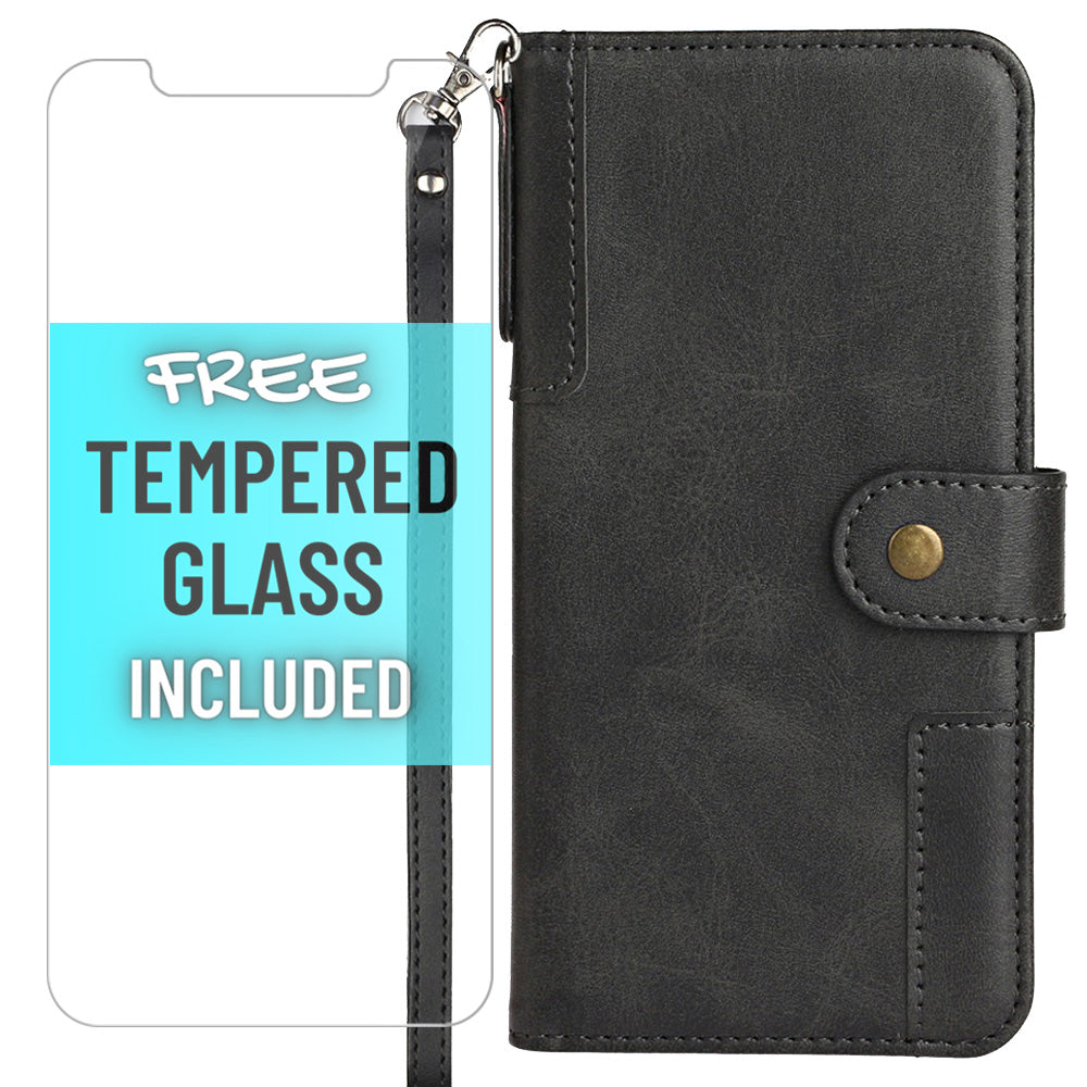 iPhone XR - Retro Wallet Case with free tempered glass screen protector- Black - fonemask.com