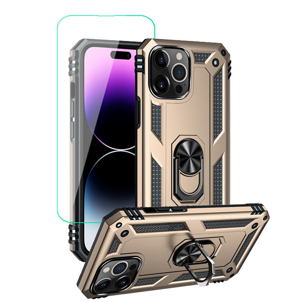 iPhone 14 Pro Magnetic Ring Kickstand Hybrid Phone Case - Gold