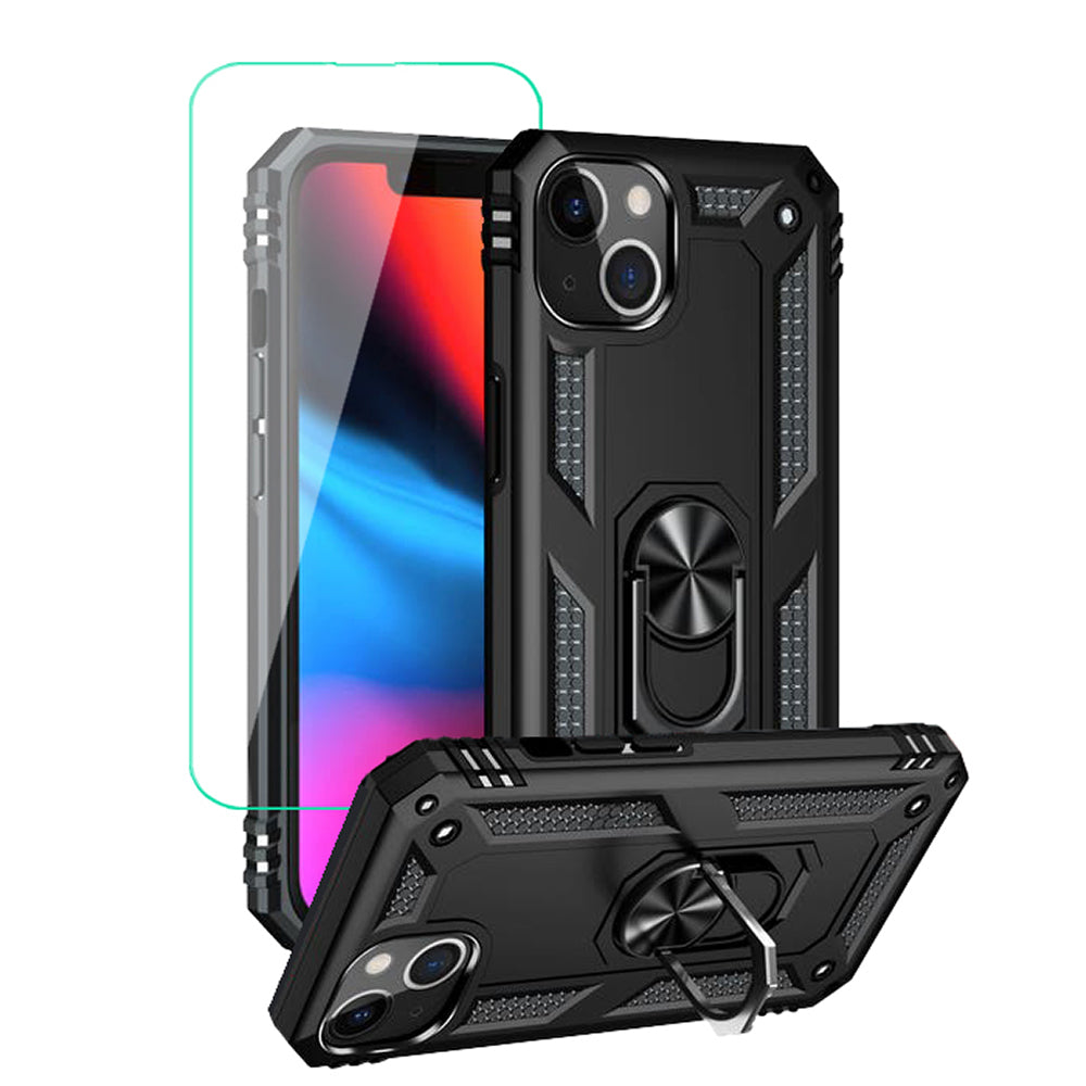 iPhone 14 Magnetic Ring Kickstand Hybrid Phone Case - Black