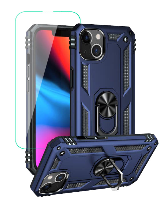 iPhone 14 Magnetic Ring Kickstand Hybrid Phone Case - Blue