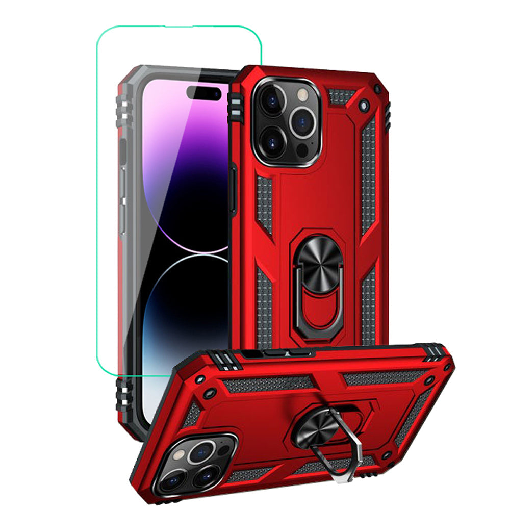 iPhone 14 Pro Magnetic Ring Kickstand Hybrid Phone Case - Red