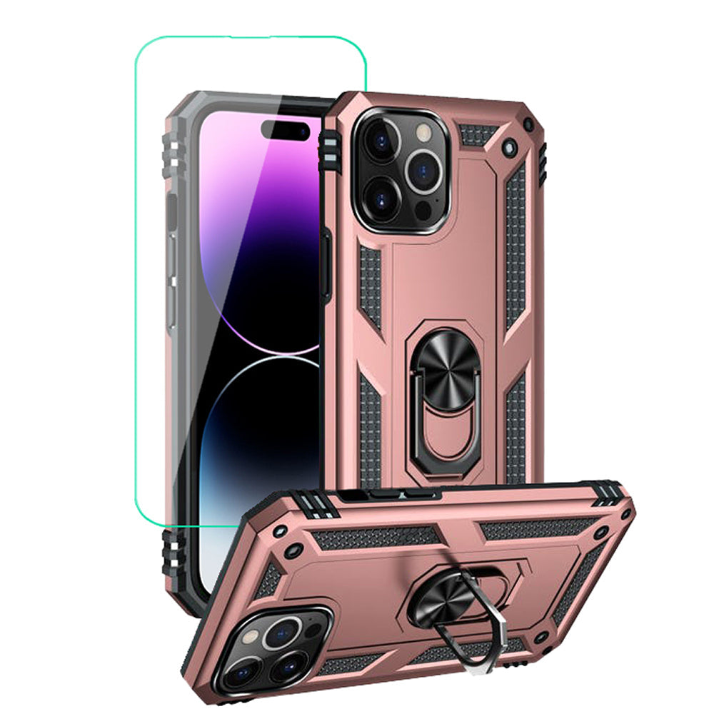 iPhone 14 Pro Magnetic Ring Kickstand Hybrid Phone Case - RoseGold