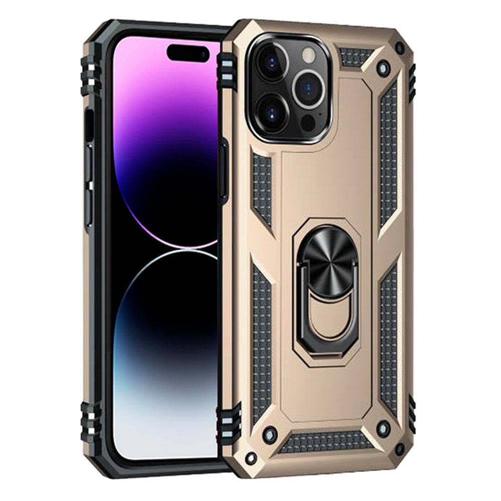 iPhone 14 Pro Magnetic Ring Kickstand Hybrid Phone Case - Gold